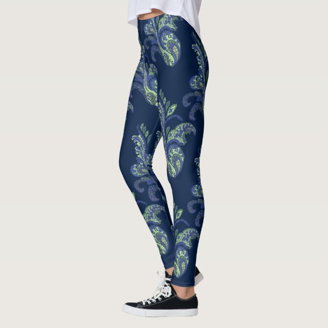 Leggings Paisley Lime Green et Motif bleu (Gauche)