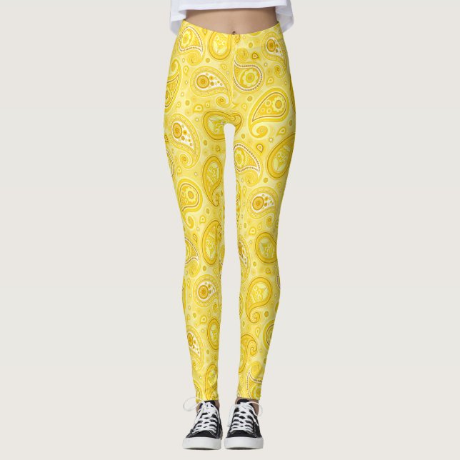 Leggings Paisley motif jaune élégant pantalon de yoga (Devant)