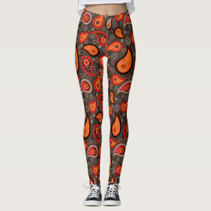 Leggings Paisley motif rouge orange élégant pantalon de yog