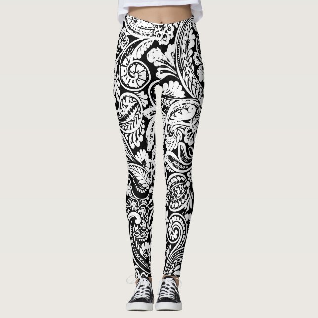 Leggings Paisley noir et blanc énorme (Devant)