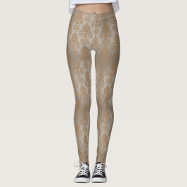 Leggings Pale Taupe Damask Filigree Scroll "Burnout Look"