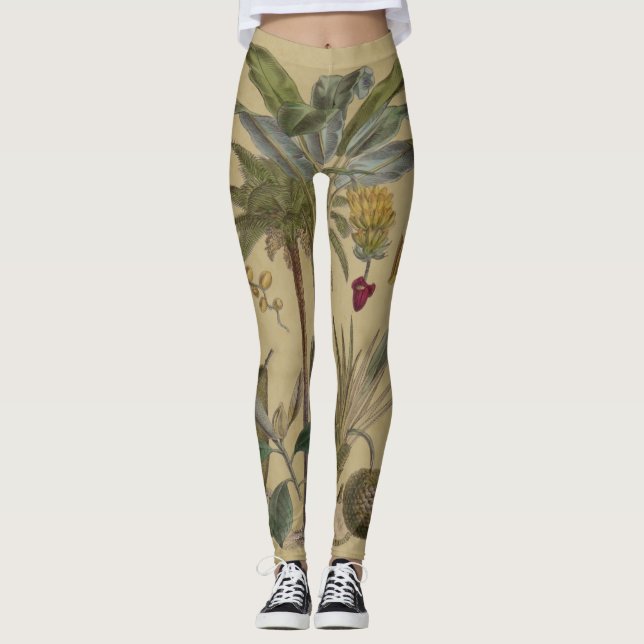 Leggings Palm Antique Fruit Tropical Art Botanique (Devant)