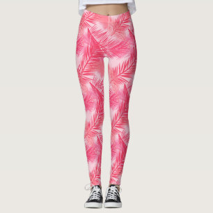 Leggings Palm Leaf Print, Coral, Peach et Pastel Pink