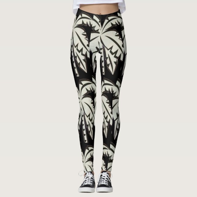 Leggings - Palm Tree Black/White (Devant)