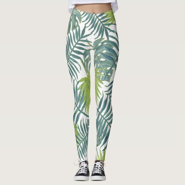 Leggings Palm Tree Fronds Peinture hawaïenne (Devant)