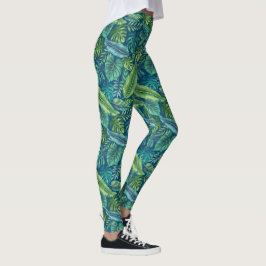 Leggings Palm vert et Turquoise Tropical Banana Monstera Fe
