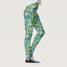 Leggings Palm vert et Turquoise Tropical Banana Monstera Fe