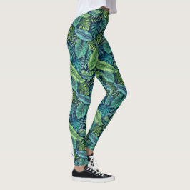 Leggings Palm vert et Turquoise Tropical Banana Monstera Fe