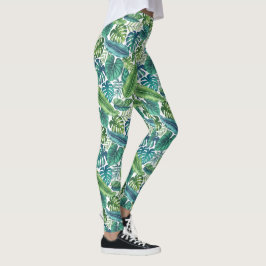 Leggings Palm vert et Turquoise Tropical Banana Monstera Fe