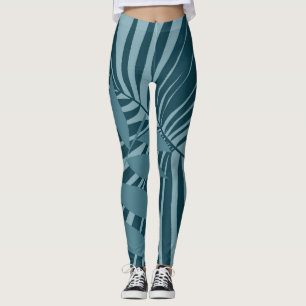 Leggings palme & feuille tropicale abstrait en gris vert bl