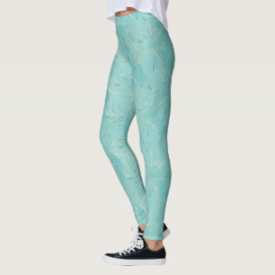 Leggings Palme tropicale bleu clair motif feuille