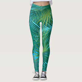 Leggings Palmier Tropical Feuille Jungle Green