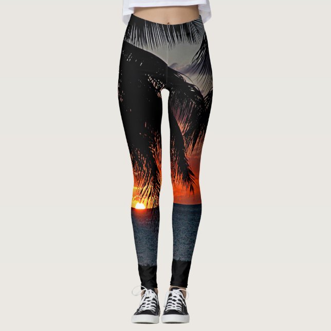 Leggings Palmiers jaunes d'or de mer des Caraïbes de (Devant)
