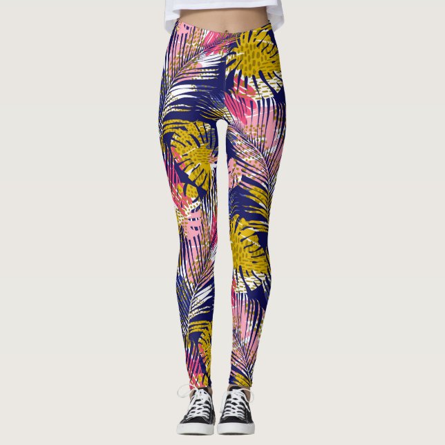 Leggings Palmiers tropicaux colorés, Cheetah Abstrait Impri (Devant)