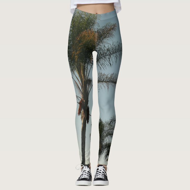 Leggings palmiers tropicaux dattiers contre ciel azur (Devant)