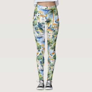 Leggings Palmiers Tropicaux de la Côte d'Azur