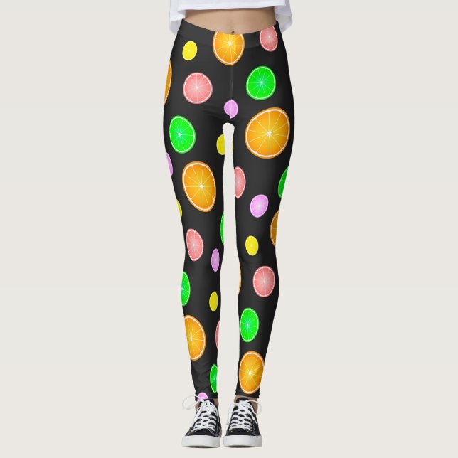 Leggings Pamplemousse citron orange motif de fête d'été (Devant)