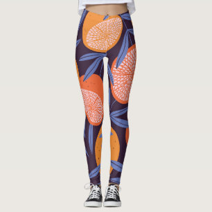 Leggings Pamplemousse Vintage, Motif de fruits tropicaux.