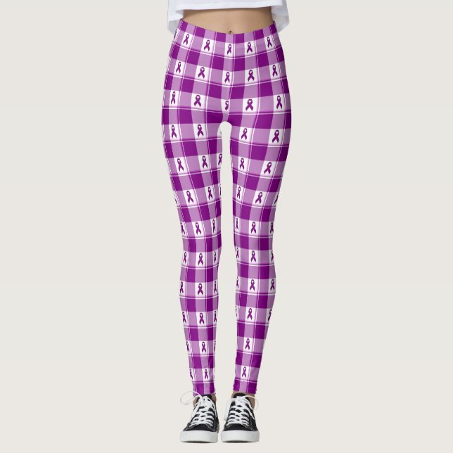 Leggings Pancreatic Cancer Awareness Plaid Purple Ribbon (Devant)