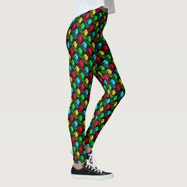 Leggings Pandas d'art rouge vert bleu et jaune pop (Droite)