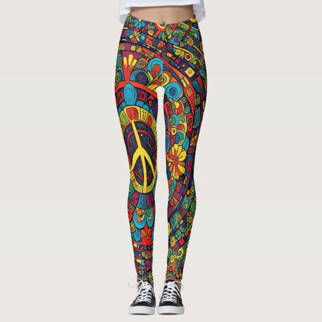 Leggings Panneau de paix, Doodles (Devant)