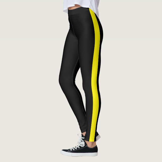 Leggings Panneau latéral noir brillant jaune moderne (Gauche)