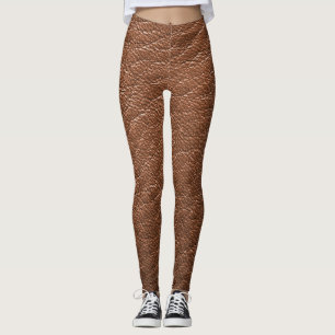 Leggings Pantalon de Yoga Motif en cuir Brown Faux Texture