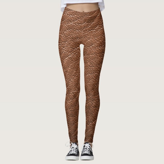 Leggings Pantalon de Yoga Motif en cuir Brown Faux Texture (Devant)