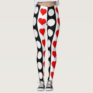 Leggings Pantalon noir blanc et rouge contraste du coeur du