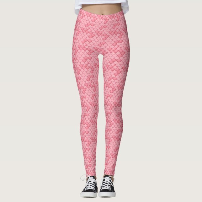 Leggings Pantalon rose coquillage Sirène Taille Leggations  (Devant)