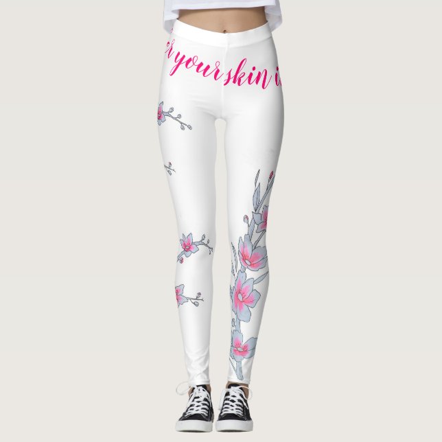 Leggings Pantalon rose femmes en fleurs de cerisiers (Devant)