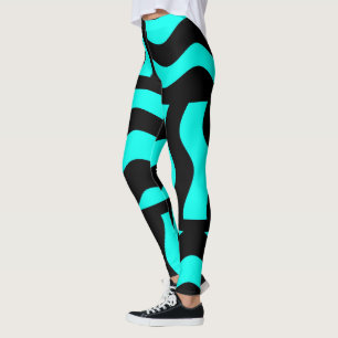 Leggings Pantalons d'étirement Abstrait Turquoise et noir