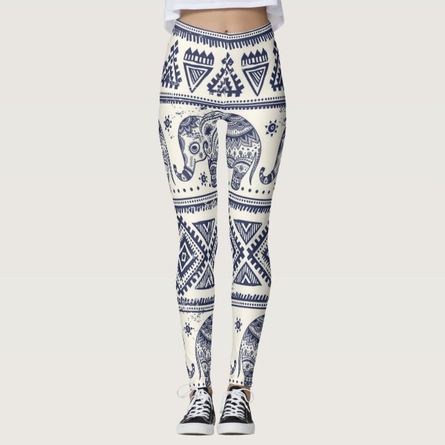 Leggings Pantalons ethniques tribaux éléphants et pantalons (Devant)
