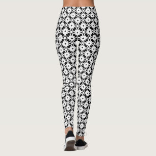 Leggings Papier blanc noir Motif de la chaîne de fleurs