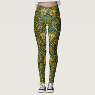 Leggings Papier peint floral Chèvrefeuille Or de William Mo