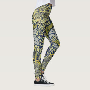 Leggings Papier Peint Floral William Morris Kennet Bleu Or