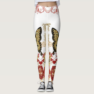Leggings Papillon Abstrait Rose Balayage des Coeurs Or