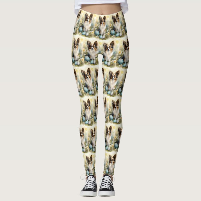 Leggings Papillon Chien avec Oeufs de Pâques Fêtes (Devant)