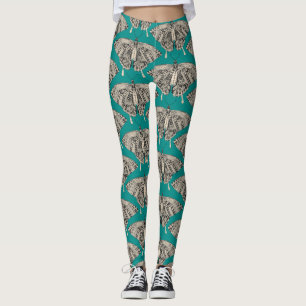 Leggings papillon noir turquoise