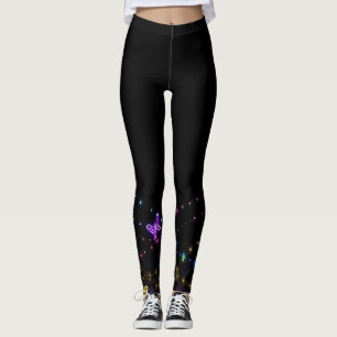 Leggings Papillon Pailleté Imprimé Animal sur Fond Noir