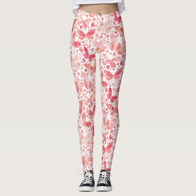 Leggings Papillons Aquarelle Corail rose (Devant)