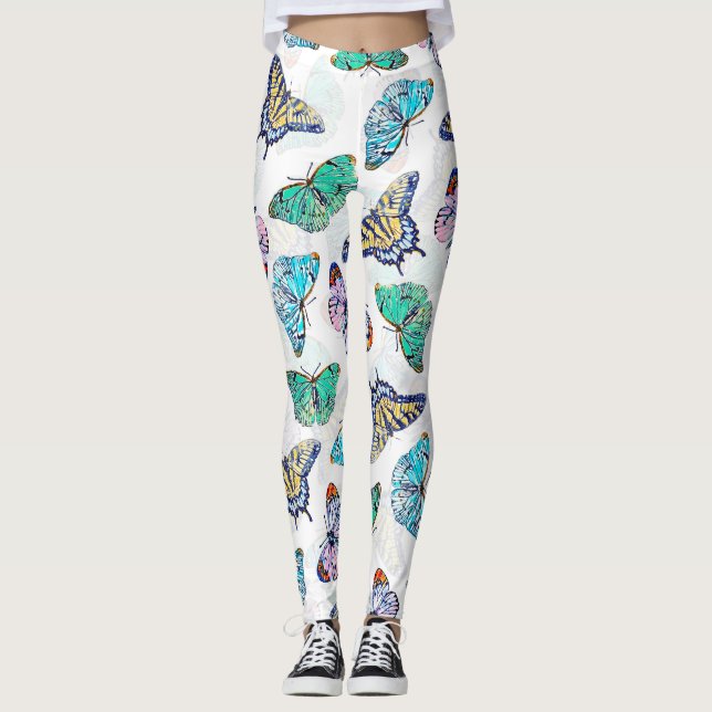 Leggings Papillons d'aquarelle couleur blanche (Devant)