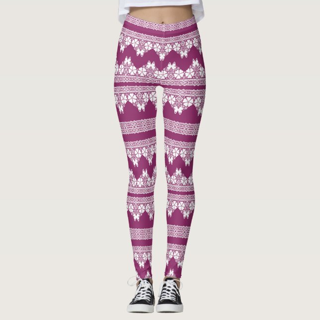 Leggings Papillons en dentelle rétro blanche Bourgogne (Devant)