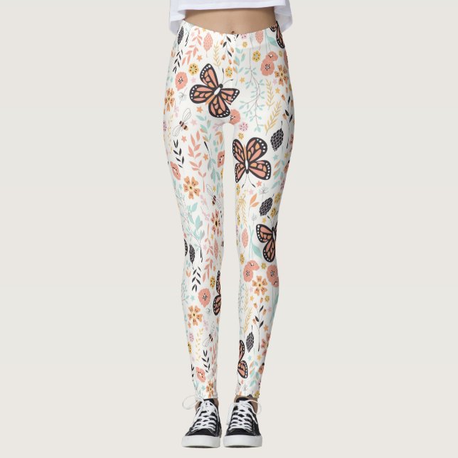 Leggings Papillons Fleurs Et Abeilles (Devant)