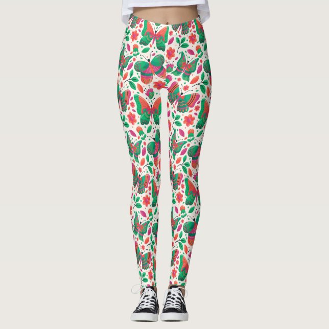 Leggings Papillons, fleurs et Feuilles (Devant)
