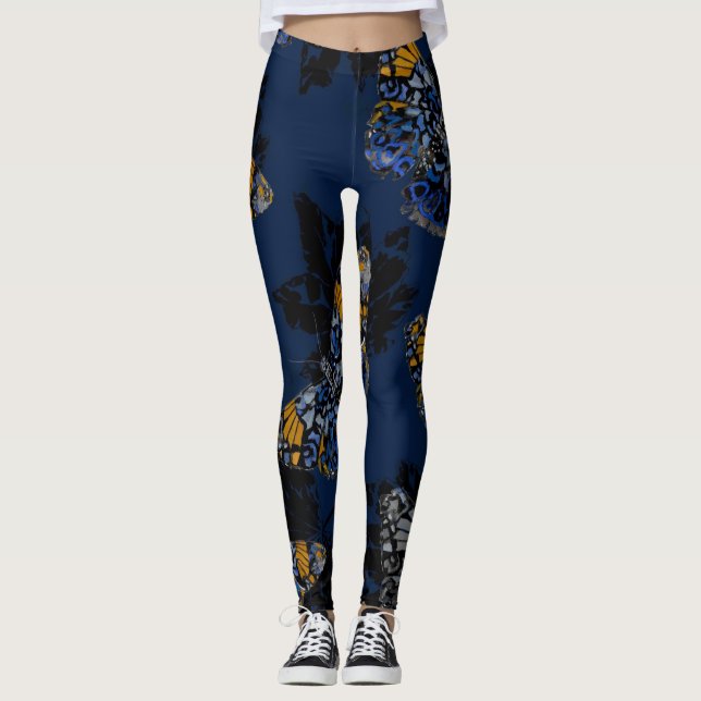 Leggings Papillons rougeoyants dans des guêtres d'obscurité (Devant)