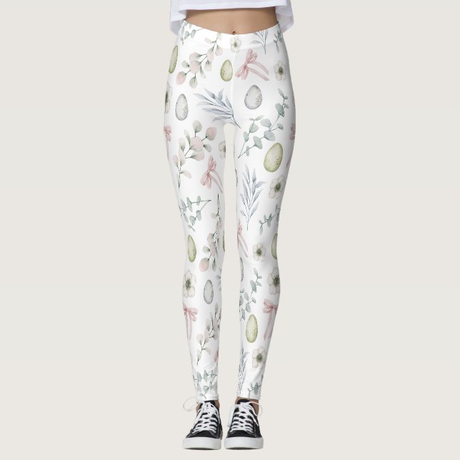 Leggings Pâques à motifs floraux mignons (Devant)