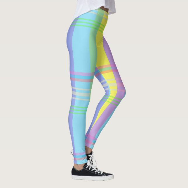 Leggings Pâques Plaid Bleu Jaune Rose Lavande Leger (Droite)