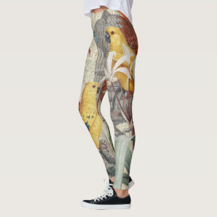 Leggings Parrot Jaune Tropical Antique Fleur