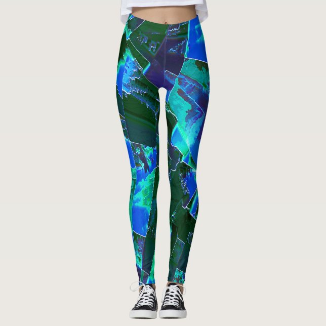 Leggings Parties Abstraites de pâturage vert et ciel bleu e (Devant)